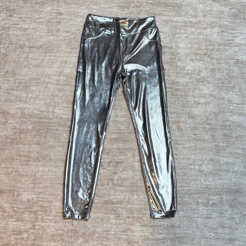 Halara Womens Small 7/8 length Silver Metallic Leggings Pockets Futuristic Rave